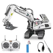 Catzon 2.4Ghz RC Excavator Toys 1/20 with Metal Shovel Lights Sounds for Age 6+-White