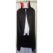 47 Adult Black Deluxe Vampire Cape Halloween Costume Red Collar Dracula NEW