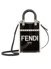 Fendi Mini Sunshine Shopper Canvas and Black Patent Leather