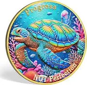 Sea Turtle Sobriety Coin - Progress Not Perfection AA Medallion, One Step at a Time Design, Colorful Ocean Recovery Chip for Personal Growth & Milestones