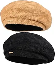 [BESTYASH] Beret Hats for Women 2pcs Knitted Beret Hat Breathable French Style for Festival