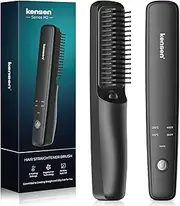 Negative Ion Hair Straightener Brush Wireless Heating Hair Comb for Men & Women USB Charge-Black-Traval Brush Comb stra