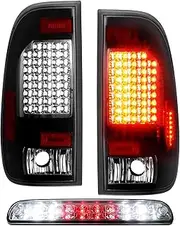 (3 Pack) LED Tail Light Assembly + 3rd Brake Light For 1999-2007 Ford F250 F350 F450 F550 Super Duty Fleetside, Taillights w/High Mount Stop Light, Clear Lens, Only Fit Factory Incandescent Models