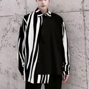 INCERUN Men Patchwork Zebra Stripe Shirt Fashion Slant Placket Casual Lapel Long Sleeve Shirt Loose Large Size Shirt S-5