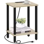 End Table with Charging Station Small Side Outlets Nightstand Bedside 2-Tier