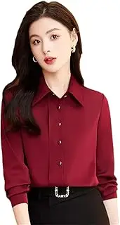 [Generic] Womens Spring and Summer Long-Sleeved Shirts Red Elegant Work Chiffon Shirt