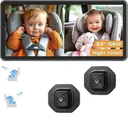 Baby Car Camera for 2 Kids - 6.9" Large HD Display Dual Channel Baby Monitor, Clear 1080P IR Night Vision Car Seat Camera, Easy Install & Secure Rear-Facing View