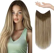 Sunny Wire Hair Extensions Human Hair Brown Ombre 80g Hidden Wire Real Human Hair Extensions Medium Brown Ombre Platinum Blonde Balayage Secret Hair Extensions Ombre Human Hair Extensions 14 Inch