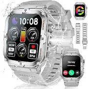 LAKEYLOYI Military Smart Watch for Men 1.96-inch AMOLED Smartwatch with LED Flashlight IP68 Waterproof Outdoor Sport Activity Fitness Tracker Silver Stainless Steel Smartwatch for Android iOS（Gray）