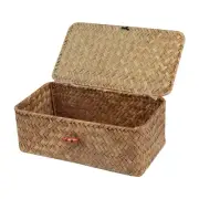 Wicker Shelf Baskets with Lid,Handwoven Seagrass Basket for Storage Basket