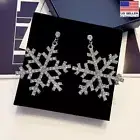 Women 925 Sterling Silver Earrings Full Crystal Big Snowflake Delicate Style