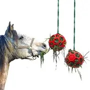 Besimple 2 Pack Horse Treat Ball Hay Feeder Toy, Goat Feeder Ball Hanging Feeding Toy for Horse Goat Sheep Relieve Stress