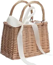 [GUDAJIN] Natural Hand Woven Wicker Tote Bag, Bohemian Style Beach Bag, Interior Canvas Lining, Woven Wallet with Handles, Suitable for Beach, Picnic, Gathering, Camping, Party