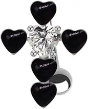 [Niaspi] 14G Heart Cross Belly Button Ring for Women 316L Surgical Steel Reverse Belly Navel Rings Belly Curved Barbell Studs Cute Belly Piercing Jewelry Pink/Black