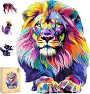 Mys Aurora Wooden Puzzles for Adults, Lion Jigsaw Puzzles 200 Pieces, Unique Shaped Puzzle for Adults and Kids, Ghristmas Gift Family Game 10.8 x 11.2 Inch