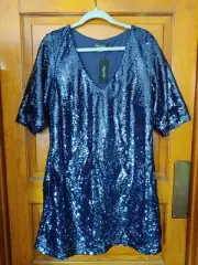 NWT City Chic Sz XS/14 Sequin Glow Mini Dress Navy Party Cocktail Formal Glam