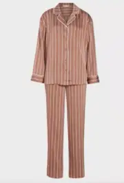 NEW PETER ALEXANDER MOCHA STRIPED POLY SATIN TOP & PANTS PJ SET LARGE L RP$149