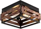 2-Light Flush Mount Ceiling Light Fixture, Rustic Ceiling Light with Metal an...