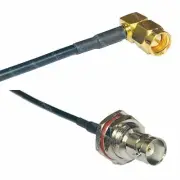 USA-CA RG174 SMA MALE ANGLE to BNC FEMALE BIG BULKHEAD Coaxial RF Pigtail Cable