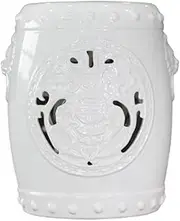 Ceramic Drum Table Decorative Garden stools, Decorative Ceramic Garden Stool, Glazed Hollow Lion's Head Shoe Changing Stool Drum Stool, Suitable for Outdoor Garden,(White1)