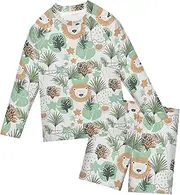 [ZZXXB] Lion Monkey Palm Tree Boys Swimsuit Rash Guard Toddler Kids Long Sleeve Swim Shirt and Trunks