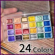 24 Colors Pearlescent Solid Watercolor Paints Set in Portable Box