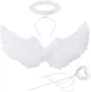 YeahBoom Angel Wings White, 60 cm Angel Costume Women's with Halo and Wand, Angel Wings, White Wings Girls, Angel Wings Decoration, Feather Wings Angel