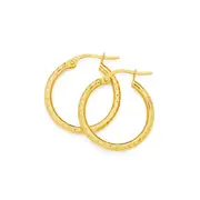 9ct Gold 15mm Diamond-cut Hoop Earrings