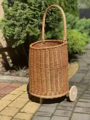NEW wicker trolley basket baby doll carriage handmade rattan trolley