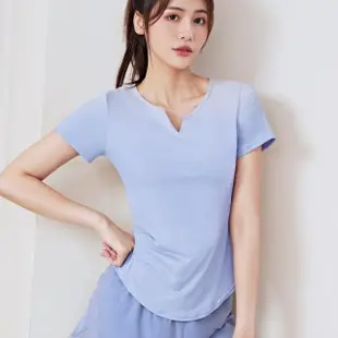 【米蘭精品】瑜珈服運動上衣(V字圓領裸感褶皺女運動服5色74em2)