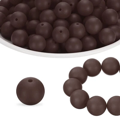40Pcs Silicone Beads 15mm Silicone Beads Bulk for Pens Loose Round Chocolate