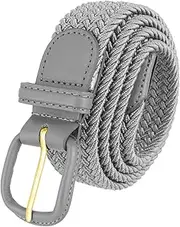 [Belts.com] 7001 Leather Covered Buckle Woven Elastic Stretch Golf Belt 1-1/4"(32mm) Wide