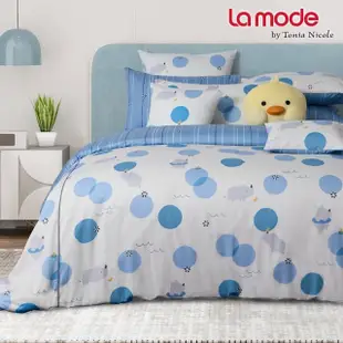 【La mode】活動品-環保印染100%精梳棉兩用被床包組-悠悠水樂園+小悠鴨鴨兩用抱枕毯(加大)