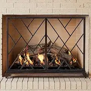 Vintage Metal Freestanding Fireplace Screens, Large Flat Hearth Mesh with Stable Feet Stand, for Stove/Pit/Brick Fireside(Red Copper)
