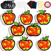 QOUBAI 32 Sets Suncatchers Craft Kit DIY Apple Window Stained Glass Effect Paper Crafts for Home School Classroom Decor Creative Art Projects Activity Kid Birthday Gifts