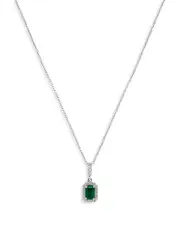 Emerald and Diamond Pendant Necklace in 14K White Gold, 16