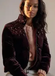 Anthropologie Maeve Vera Sequined Velvet Puffer Jacket NWT Sz S $268