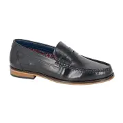 Roamers Mens Leather Hi Shine Saddle Loafers (Black) - DF2365