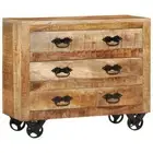 Rustic Vintage Wood Sideboard Kitchen Hallway Storage Drawers Cabinet Wheels