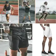 Men's Gym Running Shorts Fitness Jogging 2 in 1 Phone Pocket Pants Breathable