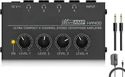 Headphone Amplifier - HA400 4-Channel Metal Stereo Audio Amplifier, Mini Earphone Splitter W/ 1/4" TRS & DC 12V Power Adapter, for Sound Mixer PC Guitar Studio Stage (Black)