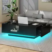 1 Drawer ALFORDSON Coffee Table LED Gloss Black