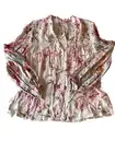 Mystree Womens Small Color Pink/Multi Tie Front Elastic Stretch Casual Blouse