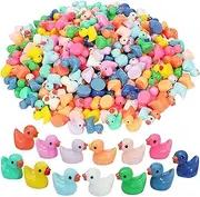 130 Pcs Mini Ducks,Bulk Multicolor Resin Duck Figurines for Miniature Landscape Garden Aquarium Potted Ornament Accessories Home Hide Prank Game Dollhouse Decor Office Decompression School Activity