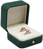 MYEBIUAI Ring Box Wedding Engagement Box Green, Square Leather Velvet Jewelry Ring Bearer Box, Premium Gorgeous Vintage Double Slots Ring Box for Proposal, Ceremony, Anniversary, Gift