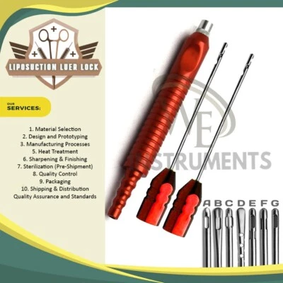 Super Luer Lock Fitting Cannulas with Red Grip for Fat Removal in Liposuction