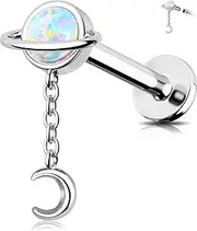[OUFER] 16G Dangle Ear Piercing Helix Moon/Heart/Clear CZ Internal Thread Conch Piercing Ring 316L Stainless Steel Helix Piercing 8 mm Opal Cartilage Ear Piercing Conch Piercing Lip Piercing