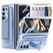 For Samsung Galaxy Z Fold 6 5 4 3 Luxury Plating Matte Stand Case Pen Slot Cover