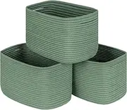 Green 3 Pack Shelf Cube Storage Organizer Bins,Decorative Closet Storage Basket for Organizing,Skin-friendly Rope Basket for Shelves,Rectangular Woven Basket for Living Room, 13x10x8.26