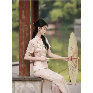 提花旗袍2024年夏季新款老上海復古風優雅氣質年輕款少女碎花洋裝